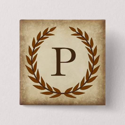 Laurel Wreath Aged Papyrus Monogram Initial P Button (Vorderseite)