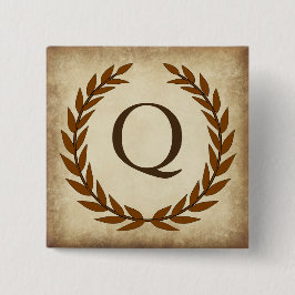 Laurel Wreath Aged Papyrus Monogram Initial Q Button
