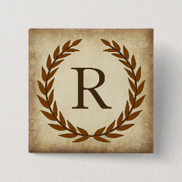 Laurel Wreath Aged Papyrus Monogram Initial R Button