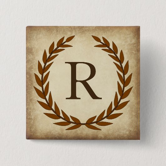 Laurel Wreath Aged Papyrus Monogram Initial R Button (Vorderseite)