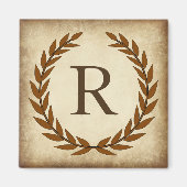 Laurel Wreath Aged Papyrus Monogram Initial R Magnet (Vorne)