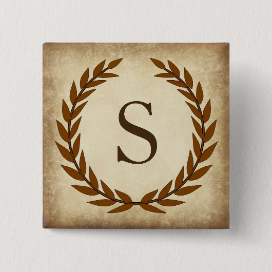 Laurel Wreath Aged Papyrus Monogram Initial S Button (Vorderseite)