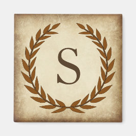 Laurel Wreath Aged Papyrus Monogram Initial S Magnet