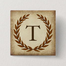 Laurel Wreath Aged Papyrus Monogram Initial T Button