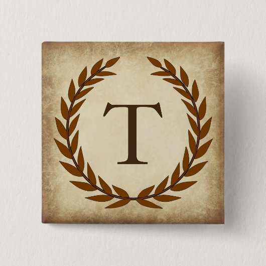 Laurel Wreath Aged Papyrus Monogram Initial T Button (Vorderseite)