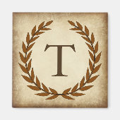 Laurel Wreath Aged Papyrus Monogram Initial T Magnet (Vorne)
