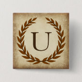 Laurel Wreath Aged Papyrus Monogram Initial U Button (Vorderseite)