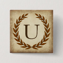 Laurel Wreath Aged Papyrus Monogram Initial U Button