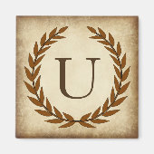 Laurel Wreath Aged Papyrus Monogram Initial U Magnet (Vorne)