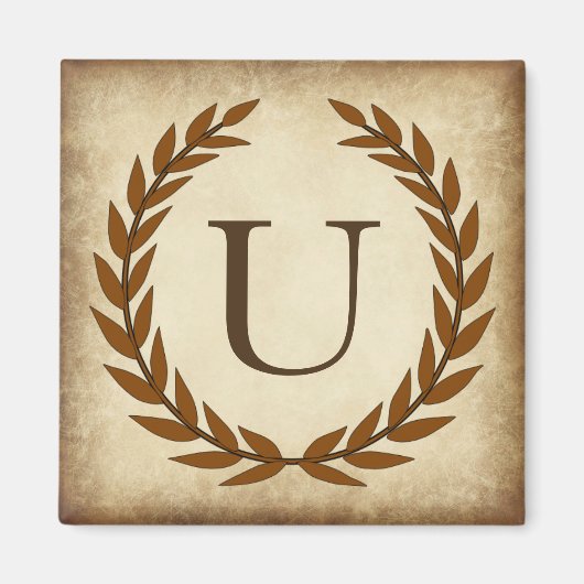 Laurel Wreath Aged Papyrus Monogram Initial U Magnet (Vorne)