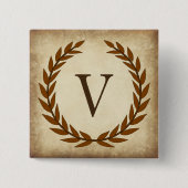 Laurel Wreath Aged Papyrus Monogram Initial V Button (Vorderseite)