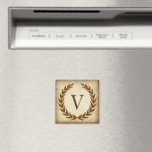Laurel Wreath Aged Papyrus Monogram Initial V Magnet (In Situ (Geschirrspüler))