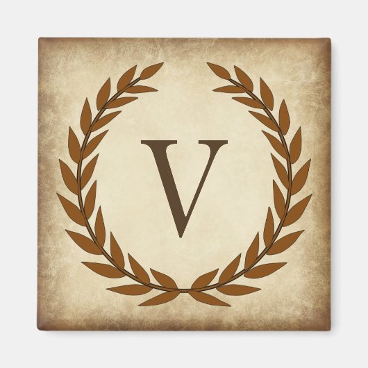 Laurel Wreath Aged Papyrus Monogram Initial V Magnet (Vorne)