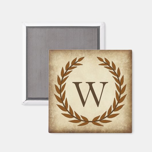 Laurel Wreath Aged Papyrus Monogram Initial W Magnet (Vorderseite/Rückseite)