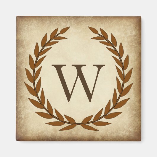 Laurel Wreath Aged Papyrus Monogram Initial W Magnet (Vorne)
