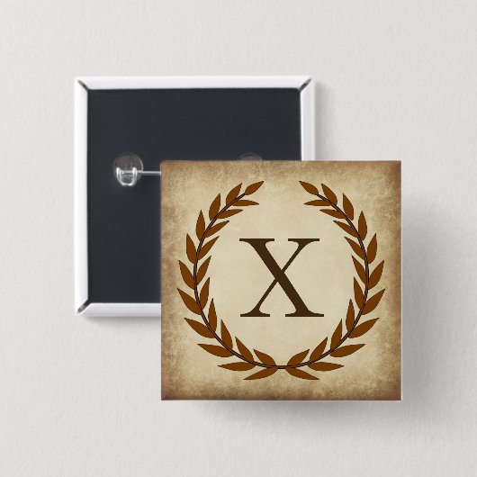 Laurel Wreath Aged Papyrus Monogram Initial X Button (Vorne & Hinten)