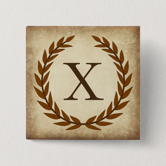 Laurel Wreath Aged Papyrus Monogram Initial X Button (Vorderseite)