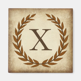 Laurel Wreath Aged Papyrus Monogram Initial X Magnet