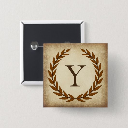 Laurel Wreath Aged Papyrus Monogram Initial Y Button (Vorne & Hinten)