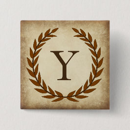 Laurel Wreath Aged Papyrus Monogram Initial Y Button