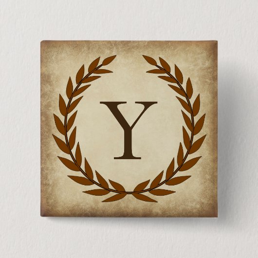 Laurel Wreath Aged Papyrus Monogram Initial Y Button (Vorderseite)