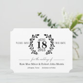 Laurel Wreath Black & White Nonphoto Save the Date (Stehend Vorderseite)