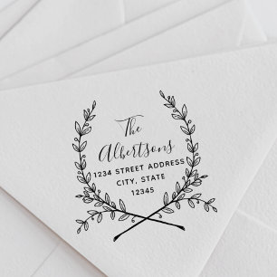 Laurel Wreath Calligraphy Name Rücksendeadresse Gummistempel