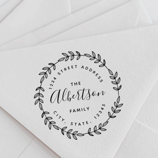 Laurel Wreath Circular Familienname Rücksendeadres Permastempel