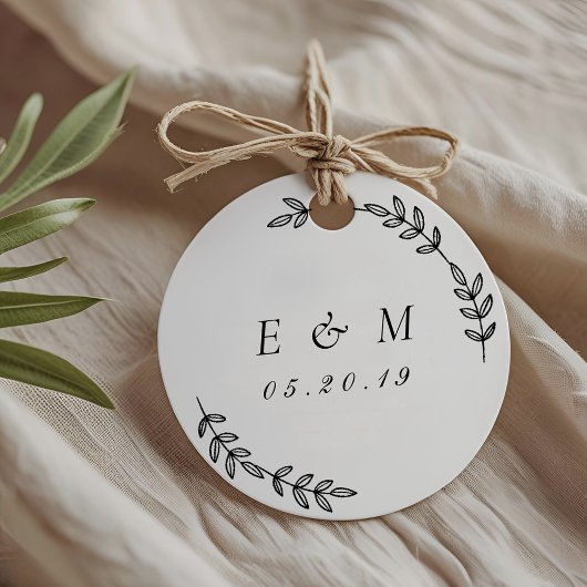 Laurel Wreath Custom Monogram Wedding Round Geschenkanhänger
