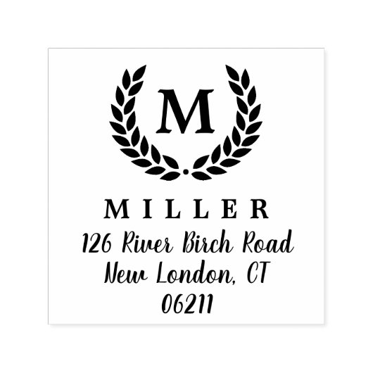 Laurel Wreath Initial Monogram Address Stamp Permastempel (Design)