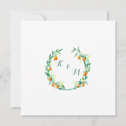 Laurel Wreath Kumquat Leaf Zweigstelle Moderner Pl Einladung (Rückseite)