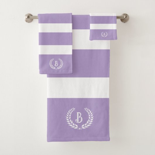 Laurel Wreath Lavender & White Stripes Muster Badhandtuch Set (Insitu)