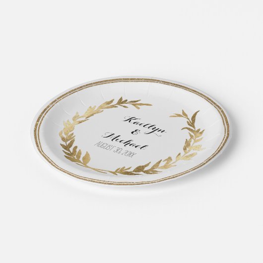 Laurel Wreath Leaf Foliage Greenerenerity Gold Foi Pappteller (Schrägansicht)