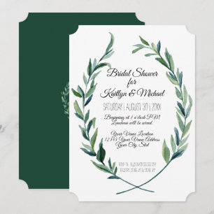 Laurel Wreath Leaf Foliage Monogram Couples Dusche Einladung