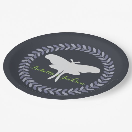 Laurel Wreath & Luna Moth Pappteller (Schrägansicht)