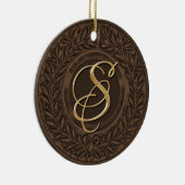 Laurel Wreath mit Gold Monogram in Brown Keramikornament (Rechts)