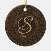 Laurel Wreath mit Gold Monogram in Brown Keramikornament (Vorne)