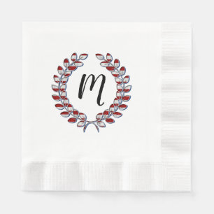 Laurel Wreath Mit Monogramm rotes Streifenmuster Serviette