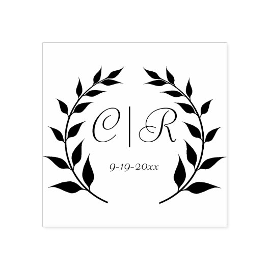 Laurel Wreath mit Monogramm und Hochzeitdatum Gummistempel (Prägung)