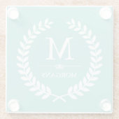 Laurel Wreath Monogram Chic Aquamarin Blue Glasuntersetzer (Rückseite)