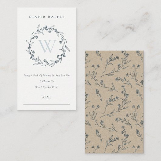Laurel Wreath Monogram Diaper Raffle Baby Dusche Begleitkarte (Vorne/Hinten)