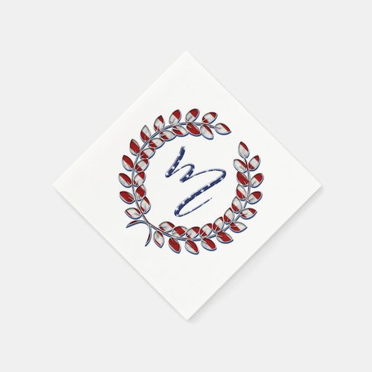 Laurel Wreath Monogram M US Flagge USA Serviette (Ecke)