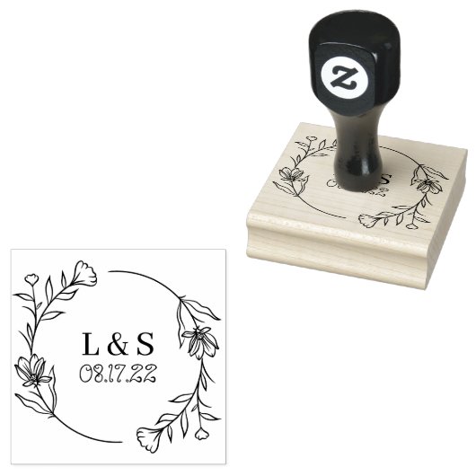 Laurel Wreath Monogram Save the Date Gummistempel (Stempel)