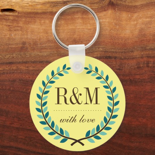 Laurel Wreath Monogram Schlüsselanhänger Gelb und  (Vorderseite)
