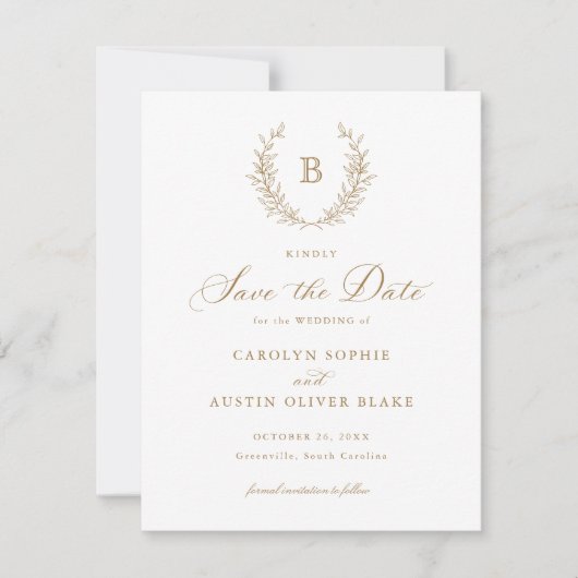 Laurel Wreath Monogram Wappen Wedding Save the Dat Einladung (Vorderseite)