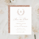 Laurel Wreath Monogram Wappen Wedding Save the Dat Einladung<br><div class="desc">Elegantes Laurel Wreath Monogram Wappen Wedding Save the Date Card. Traditionelle Hochzeit speichern Sie das Datum der Einladung. Save the Date-Karte für das Wappen "Dusty Blush Wreath Monogram"</div>