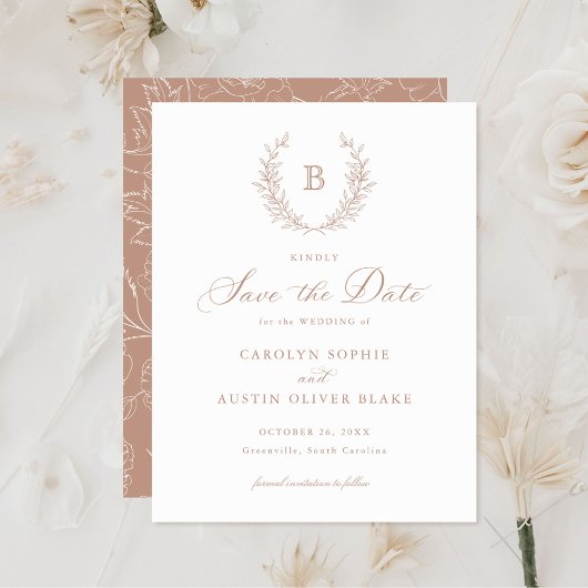 Laurel Wreath Monogram Wappen Wedding Save the Dat Einladung