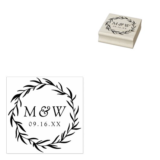 Laurel Wreath Monogram Wedding Gummistempel (Stempel)