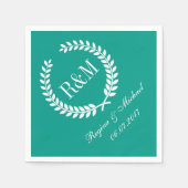 Laurel Wreath Monogram Wedding Napkin Aquamarin Bl Serviette (Vorderseite)