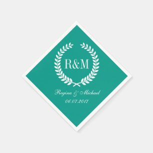 Laurel Wreath Monogram Wedding Napkin Aquamarin Bl Serviette